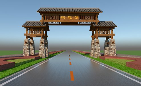 New Chinese-style Scenic Entrance Gate Archway 3d model