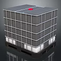 Gray IBC Container With Metal Frame Pallet Base And Red Top Lid
