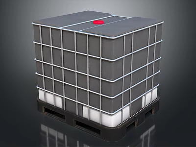 Gray IBC Container With Metal Frame Pallet Base And Red Top Lid 3d model
