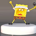 SpongeBob SquarePants Yellow Cartoon Sculpture With Microphone And Raised Fist On White Pedestal Performing Pose