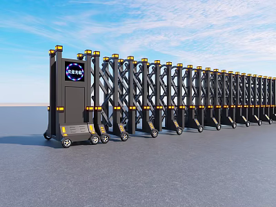 Electric Telescopic Gate With Control Box And Display Screen Under Blue Sky 3d model