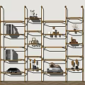 Stylish Modern Gold Bookshelf With Multiple Shelves Books And Decor Items