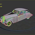 Classic Silver Vintage Car With Red Wheel Rims On Circular Platform