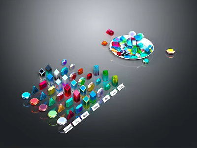 Colorful Geometric Shapes Display Setup With Display Plate And Labels 3d model