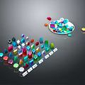 Colorful Geometric Shapes Display Setup With Display Plate And Labels