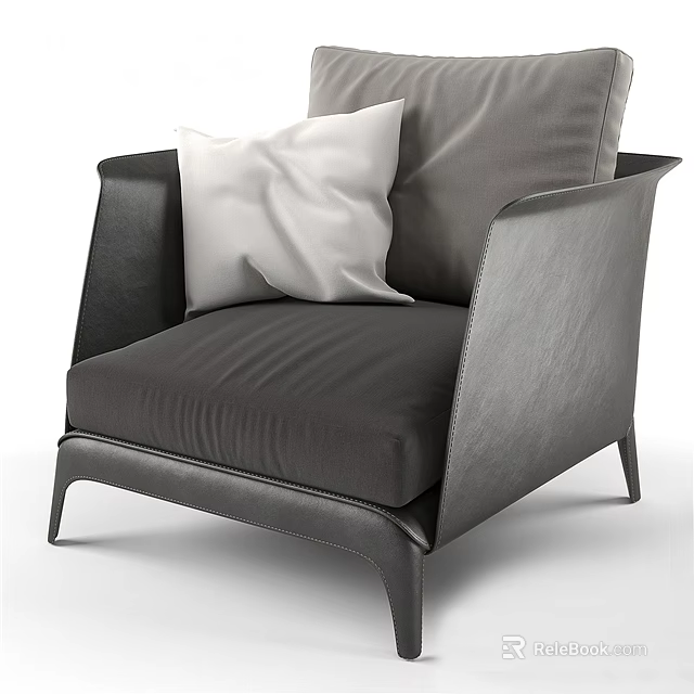 Modern Single Sofa With Leather Upholstery And Sleek Lines Featuring Comfortable White Cushion 3d model 