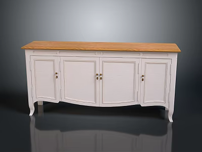 White Four Door Sideboard With Wooden Oak Top And Curved Legs Design 3d model