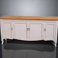 White Four Door Sideboard With Wooden Oak Top And Curved Legs Design