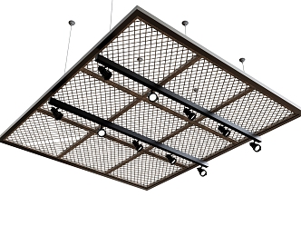 Industrial metal mesh ceiling track spotlights 3d model