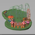 Modern Amusement Park Scene Featuring Roller Coaster Ferris Wheel Tents And Entrance
