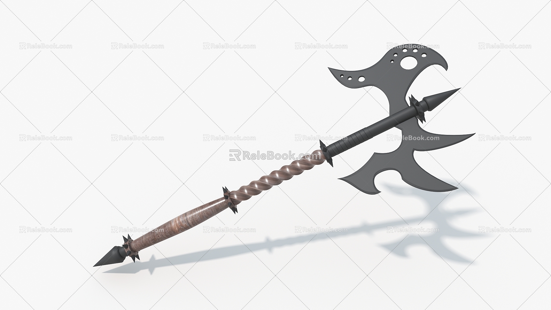 Double-Edged Axe Long Handle Axe Weapon Game Props 3d model