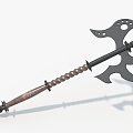 Double-Edged Axe Long Handle Axe Weapon Game Props 3d model