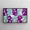 Ocean Life Pattern With Purple Turquoise Background And White Fish Silhouettes