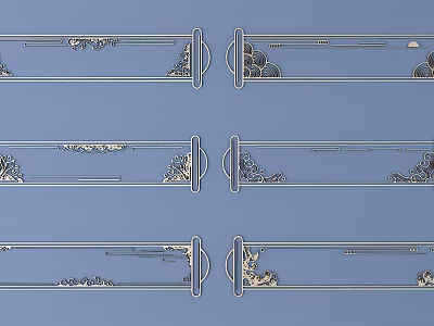 Intricate Decorative Carvings On Ornamental Strips With Natural Motifs And Cloud Designs 3d model