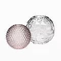 Spherical Decorative Ornament Set With Pink Bumpy Dots And Clear Geometric Cut Design 3d model