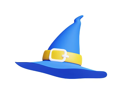 Stylish Blue Wizard Hat with Yellow Belt and White Buckle Detail Design 3d model