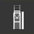 White Industrial Metal Platform with Stairs Handrails and Reflective Surface