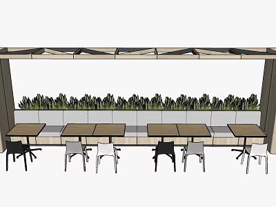 Ergonomic Public Chairs With Matching Tables And Lush Greenery In Urban Space 3d model