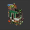 Small Green And White Vehicle With Colorful Storage Boxes On Top And Front Bumper