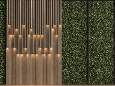 Modern Living Plant Wall Interior Design With Vertical Greenery And Decorative Lighting 3d model