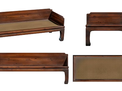 Traditional Solid Wood Bench With Cushioned Seat And Carved Legs In Various Views 3d model