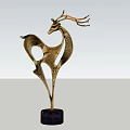 Golden Deer Sculpture With Unique Artistic Design And Black Base Stand