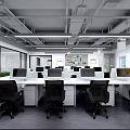 Modern Open Public Office Space Interior With White Desks Computers And Black Office Chairs