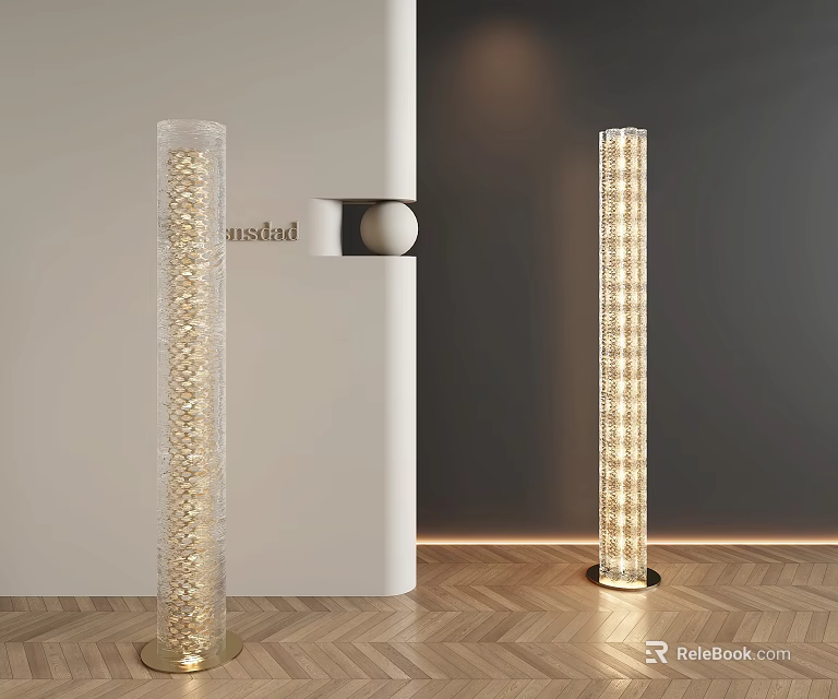 Modern Minimalist Floor Lamp With Transparent Cylindrical Body Gold Base And Warm Light 3d model 