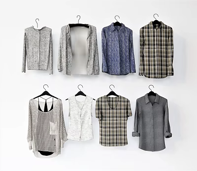 Diverse Clothes With Various Styles Plaid Shirts Knit Tops And Casual Designs Hanging On Hangers 3d model