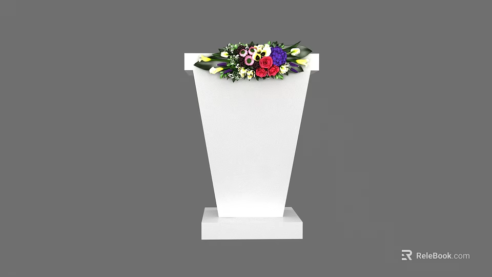 White Podium With Colorful Flower Arrangement And Simple Design 3d model 