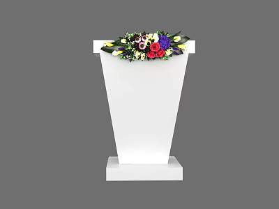 White Podium With Colorful Flower Arrangement And Simple Design 3d model