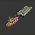 Small Red and White Tugboat With Large Cargo Barge on Water Surface