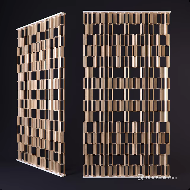 Elegant Modern Room Divider Featuring Geometric Square Panels In Gold Black 3d model 