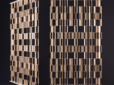 Elegant Modern Room Divider Featuring Geometric Square Panels In Gold Black 3d model