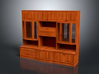 Wooden Wardrobe Combination Design With Glass Doors And Drawers For Home Storage Solutions 3d model