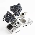 White Ceramic Vases Decorated With Purple Hydrangea Flowers And Blackberry Accents
