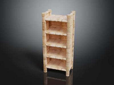 Natural Wooden Multi Tier Storage Shelf With Simple Design For Home Organization 3d model
