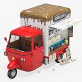 Red Ice Cream Cart With Delicious Sign And Street Vendor Setup