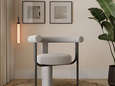 Modern Dining Chair With Fabric Upholstered Seat And Metal Frame Near Green Plant 3d model