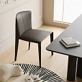 Modern Black Leather Dining Chair In Room With Wooden Floor And White Wall Table