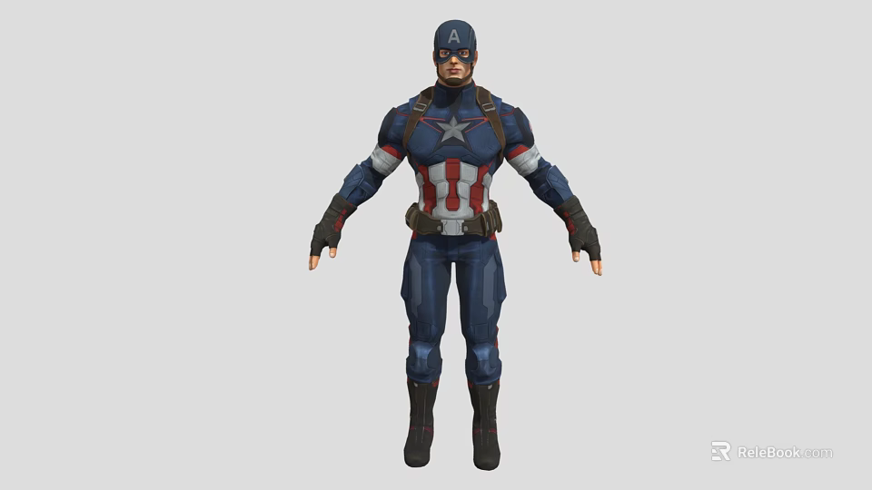 Game Movie Character Captain America in Blue Red White Uniform With Chest Star and Helmet 3d model 