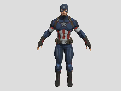Game Movie Character Captain America in Blue Red White Uniform With Chest Star and Helmet 3d model