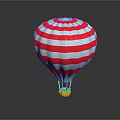 Vibrant Red And White Striped Hot Air Balloon With Classic Design And Basket