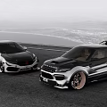 Custom Black And White Cars Parked On Scenic Coastal Road With Ocean View