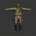 Military Tactical Figure In Camouflage Uniform With Helmet And Arms Outstretched