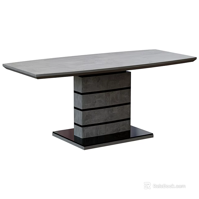 Modern Minimalist Desk With Rectangular Gray Tabletop And Layered Black Gray Base 3d model