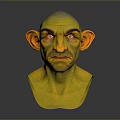 Fantasy Creature Bust With Yellow Skin Large Ears And Wrinkled Face