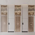 Elevator Doors With Gold Beige Decoration Circular Patterns And Wavy Light Strips On Light Walls 3d model