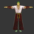 Blonde Male Character In White Top Red Pants Black Belt Stretching Arms Against Grey Background 3d model