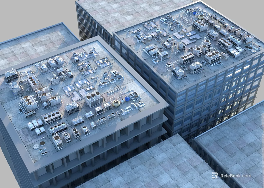High Rise Building Rooftop With Mechanical Equipment Air Conditioning Units And Systems 3d model 